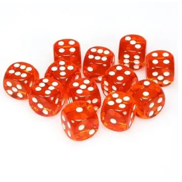 Chessex Translucent Orange with White 16mm D6 (12 Dice) - slika proizvoda pod brojem: 1
