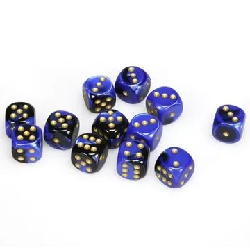 Chessex Gemini Black Blue with Gold 16mm D6 (12 Dice) - slika proizvoda pod brojem: 1