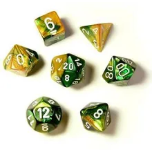 Recommended product: Chessex Gemini Gold Green with White