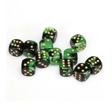 Chessex Gemini Black Green with Gold 16mm D6 (12 Dice) - slika proizvoda pod brojem: 1
