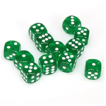 Chessex Translucent Green with White 16mm D6 (12 Dice) - slika proizvoda pod brojem: 1