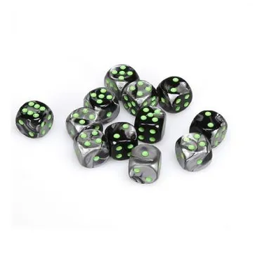 Chessex Gemini Black Grey with Green 16mm D6 (12 Dice) - slika proizvoda pod brojem: 1